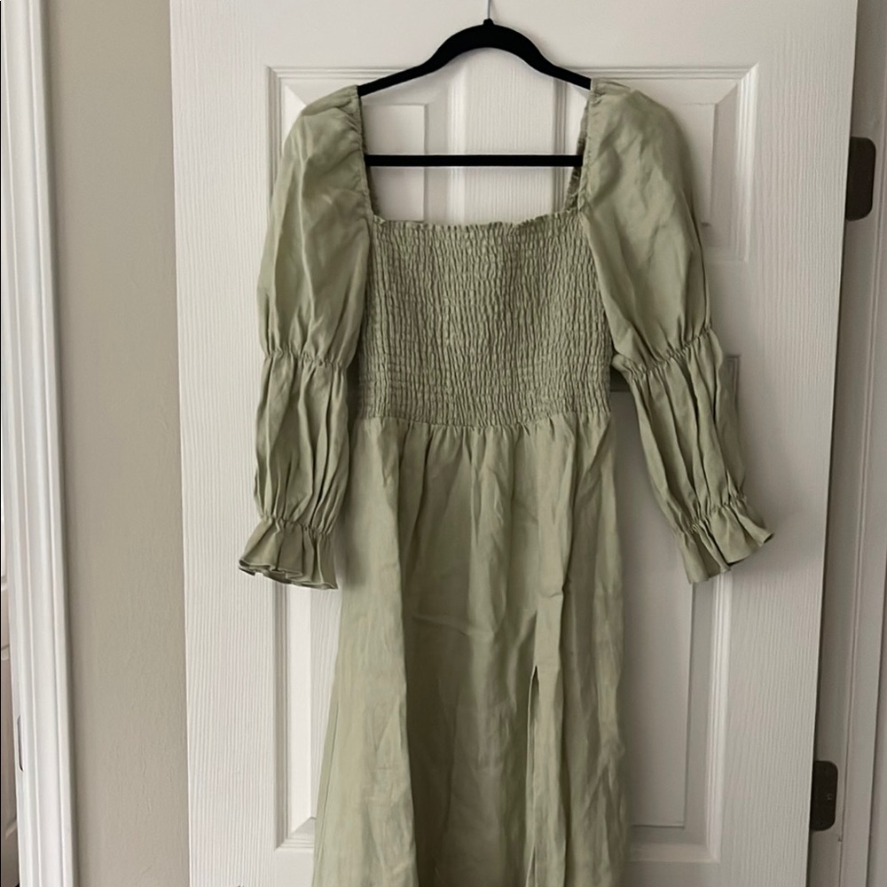 Reformation Hyland linen midi dress Dried Herbs